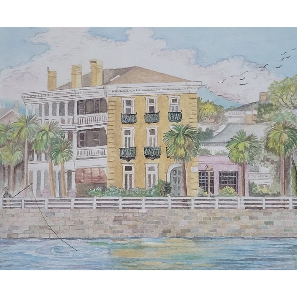 Jeanie Drucker Battery Reflections Charleston SC Framed Watercolor Print 17x11 - Picture 7 of 10